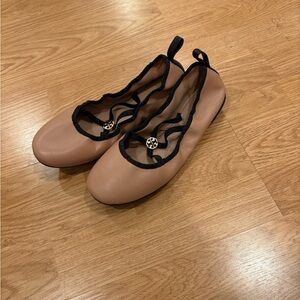 Tory Burch Nude Tan Ballet Flats with Black Trim